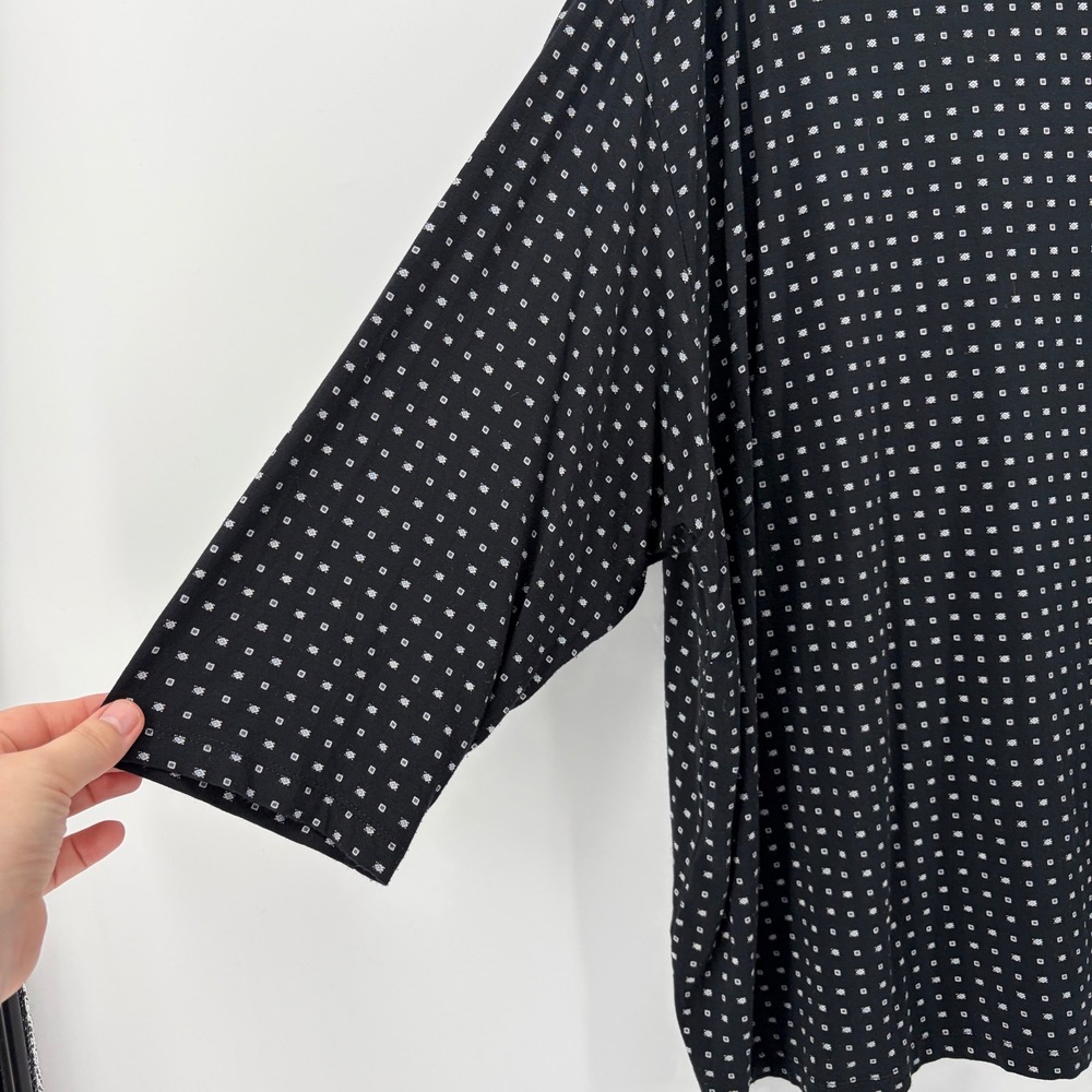 J. Jill Wearever Black Geometric Diamond Print 3/4 Sleeve Boat Neck Top 4X Plus‎ - Picture 2 of 7